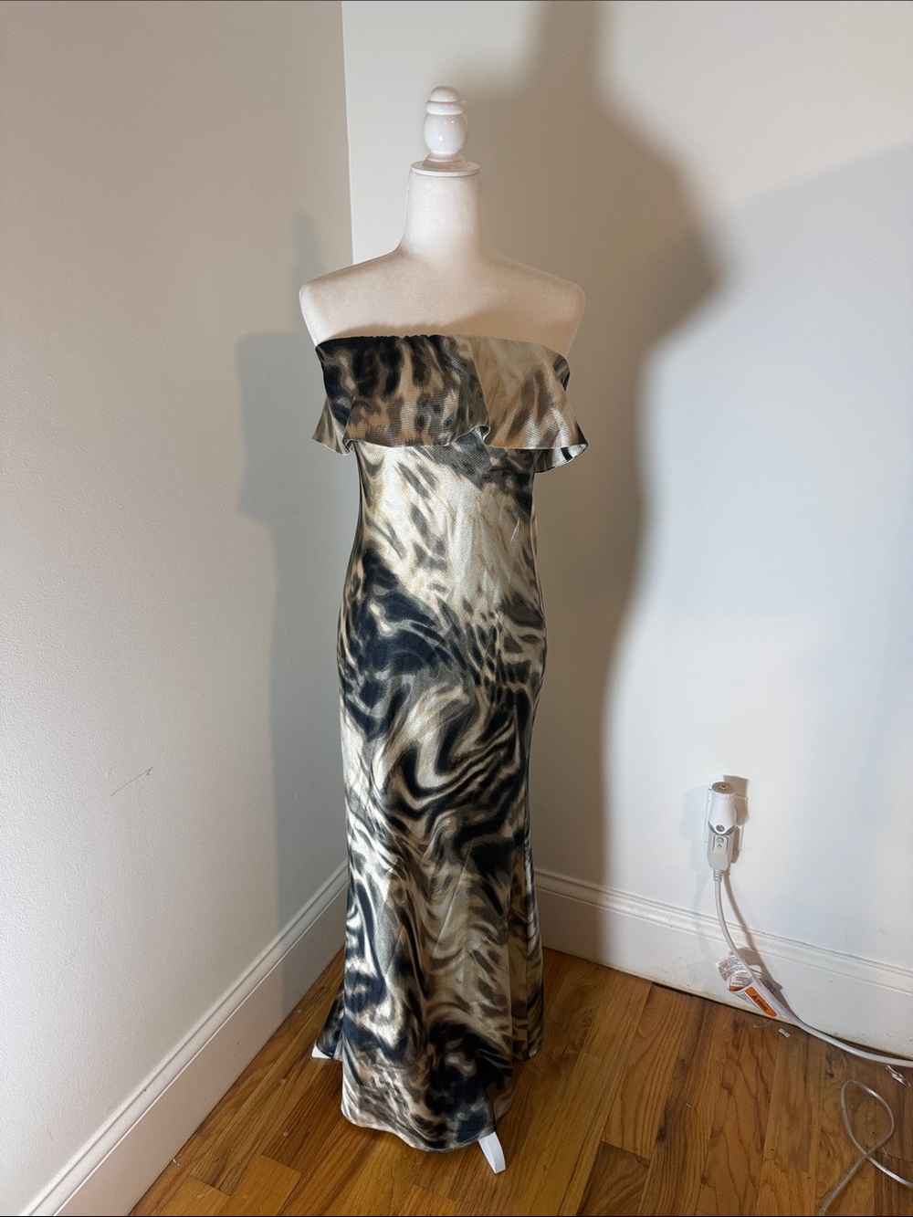 Forever 21 Strapless Ruffle Maxi Dress in Black and Cream